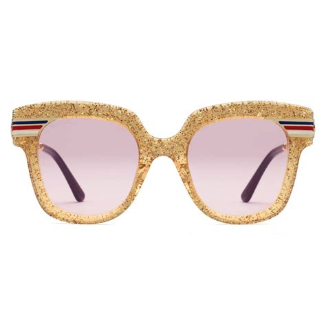 gucci square-frame glittered acetate sunglasses|gucci rectangular sunglasses with chain.